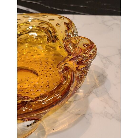 MURANO Bullicante Controlled Bubble Bowl, Amber Hand Blown Glass Décor 8"x6" EUC - Picture 4 of 15